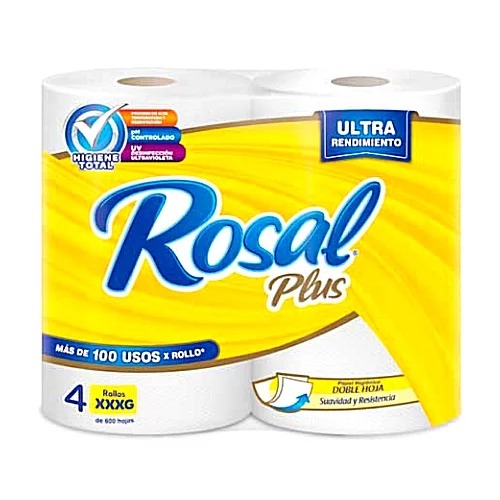 PAPEL HIGIENICO ROSAL PLUS AMARILLO XXG 1X4