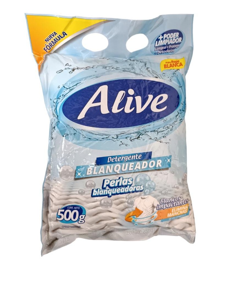 JABON POLVO ALIVE BLANCO PERLA 500gr UND