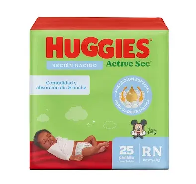 HUGGIES PAÑAL ACTVE SEC TALLA RN X25UND